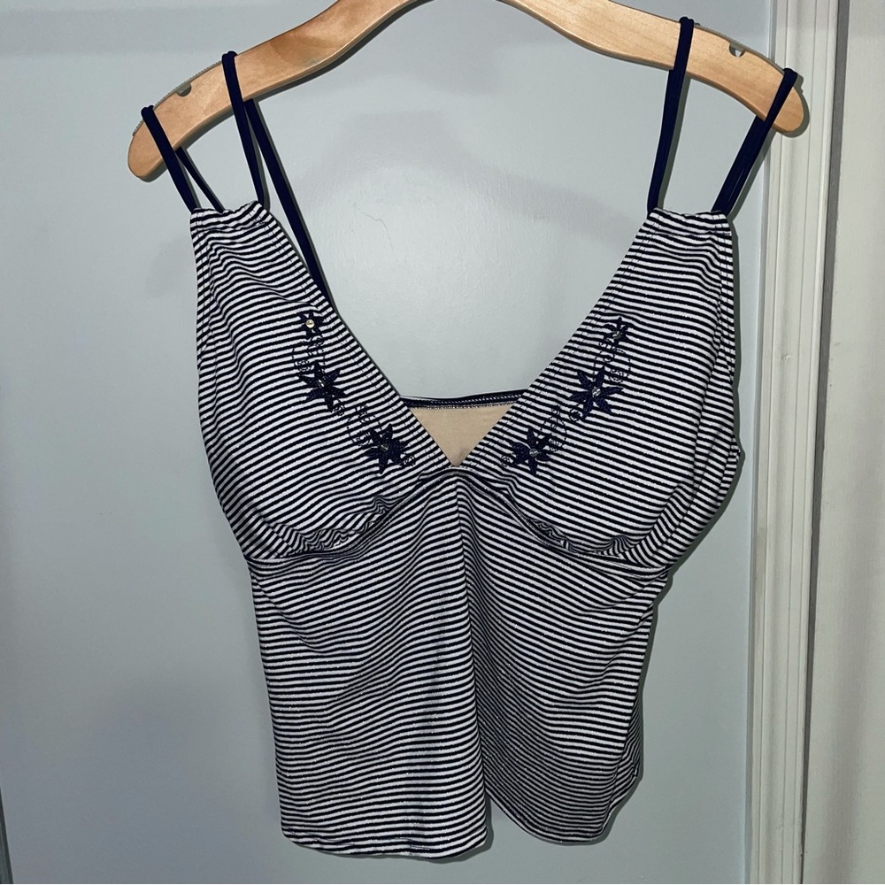 Coco Beach Striped Metallic Navy White Swim Top Size XL NWT!